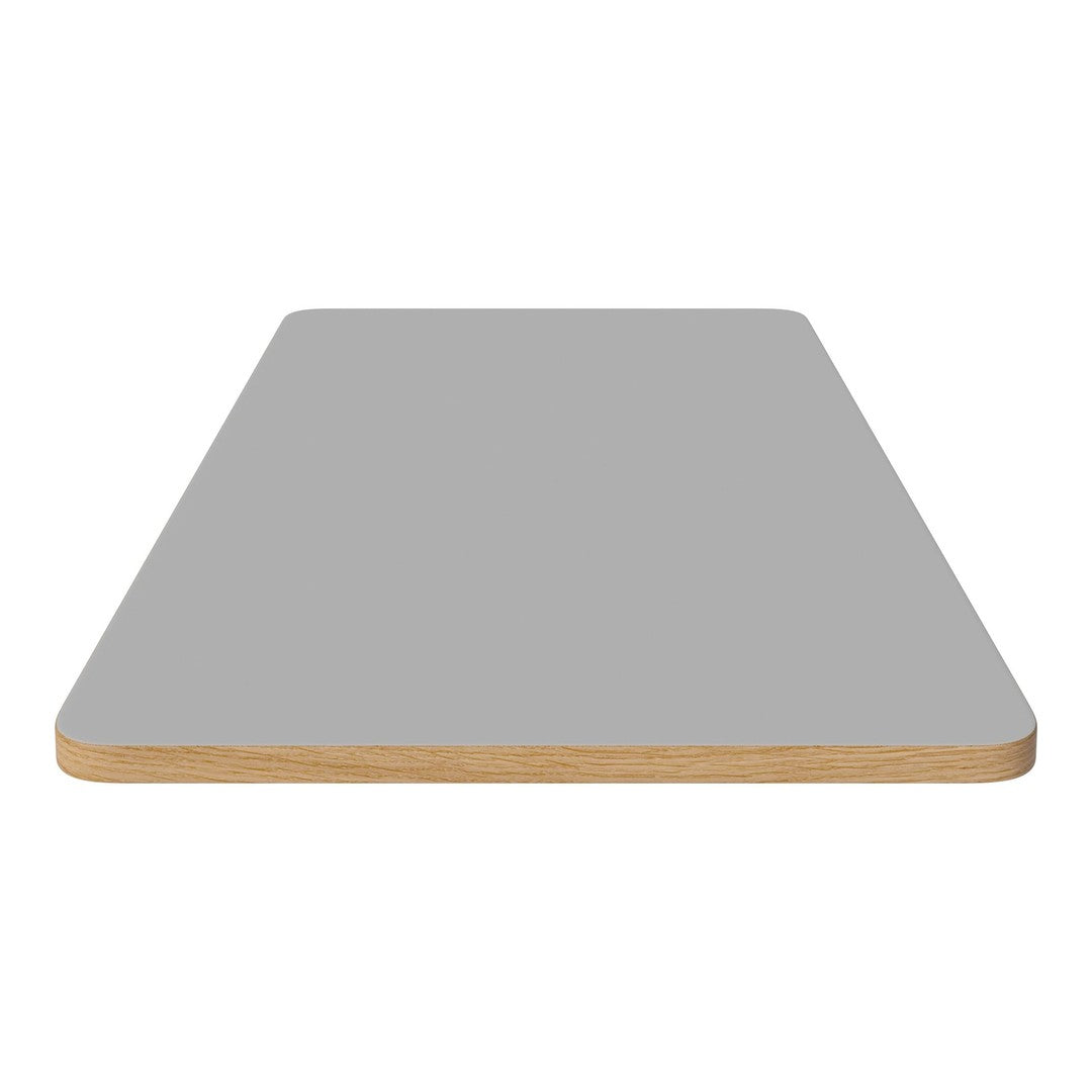 Gray tabletop with a smooth surface and light wooden edges. Perfect for modern décor.
