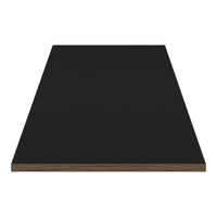 Solid black surface with a smooth finish, featuring a contrasting brown edge. Ideal for modern decor.