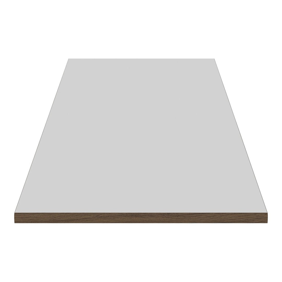 Gray tabletop with a smooth surface and a rich brown edge. Perfect for modern and minimalist decor.