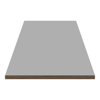 Gray surface with a smooth finish and a contrasting brown edge. Ideal for modern decor.