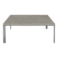 Gray patterned tabletop with a sleek silver metal frame. Modern design with a minimalist aesthetic.