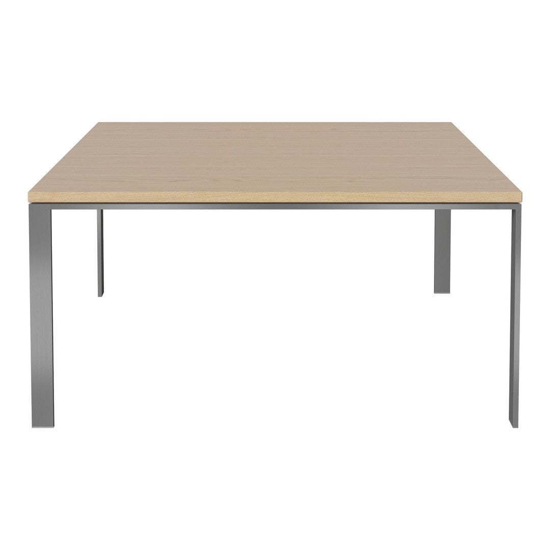 Wooden tabletop in light beige with sleek, minimalist gray metal legs. Perfect for modern decor.