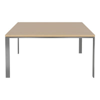 Wooden tabletop in light beige with sleek, minimalist gray metal legs. Perfect for modern decor.