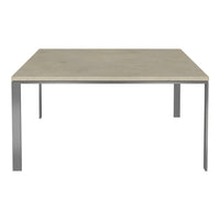 Gray concrete tabletop with sleek silver metal legs, featuring a modern, minimalist design. Perfect for contemporary interiors.