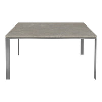 Gray concrete top table with sleek metallic legs, featuring a minimalist design and smooth texture. Ideal for modern decor.