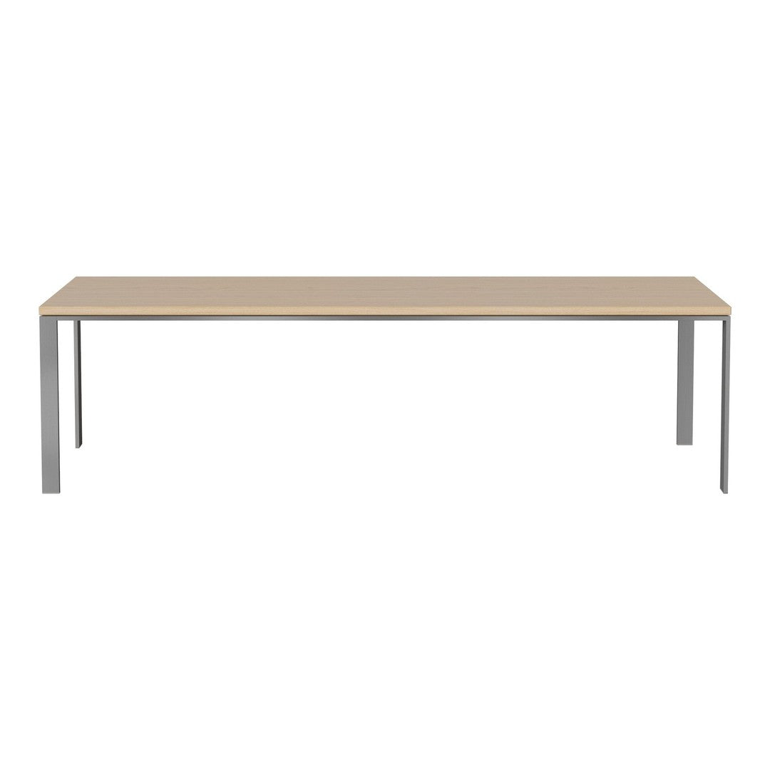 Light wood tabletop paired with sleek silver metal legs, offering a minimalist design with a clean finish.