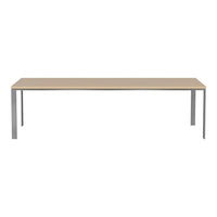 Light wood tabletop paired with sleek silver metal legs, offering a minimalist design with a clean finish.