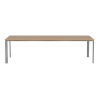 Light wood tabletop with sleek silver legs, creating a modern and minimalist design. Perfect for home or office use.