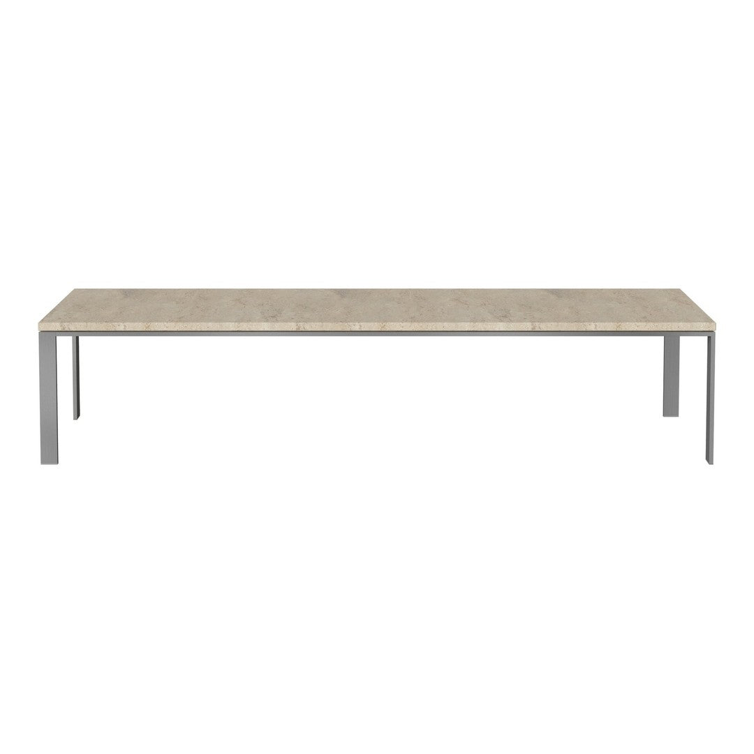 Light gray concrete tabletop with sleek silver metal legs, offering a modern and minimalistic aesthetic.