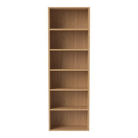 Light oak wooden bookshelf with a smooth finish and seven open shelves, showcasing a natural wood grain pattern.