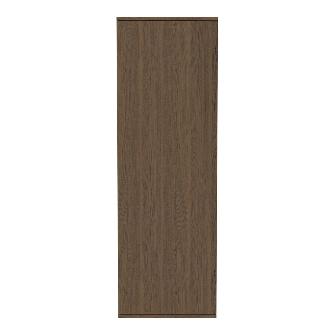 Tall, sleek cabinet in a rich, dark wood finish with a subtle, linear grain pattern. Ideal for modern spaces.