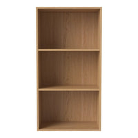 Light wood bookshelf with a natural finish, featuring a clean, minimalist design and three open compartments.