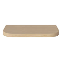 Light oak wood shelf with a smooth, curved edge and natural grain pattern. Neutral colors for versatile decor.