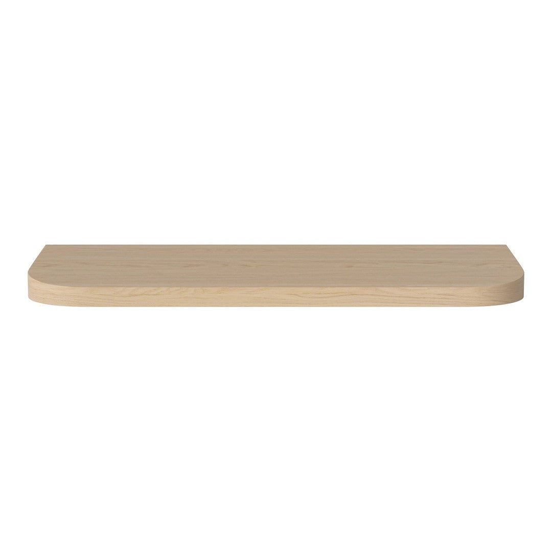 Light wood shelf with a smooth, natural grain and rounded edges, perfect for modern decor.