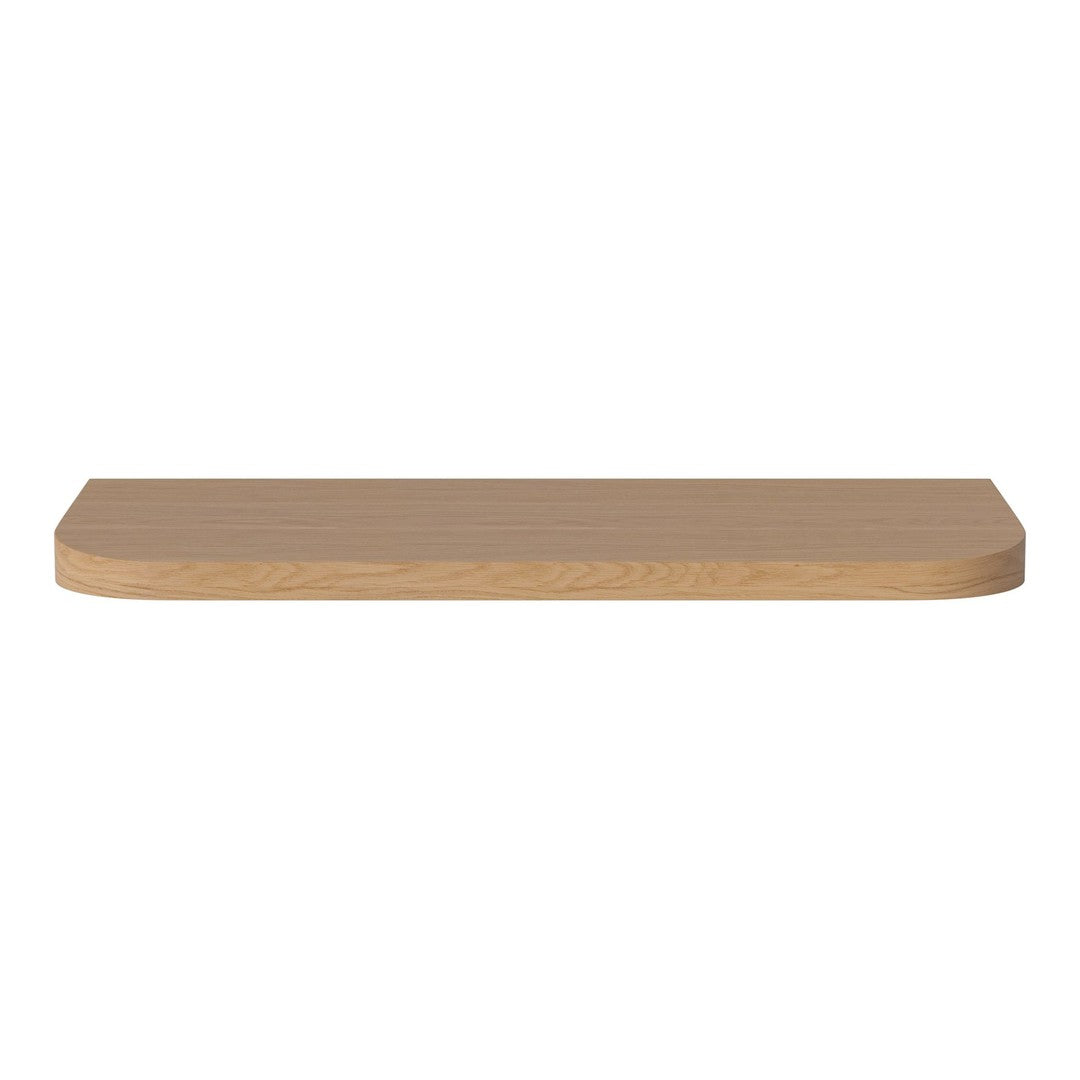 Light oak wood shelf with a smooth, natural finish and rounded edges, perfect for modern decor.