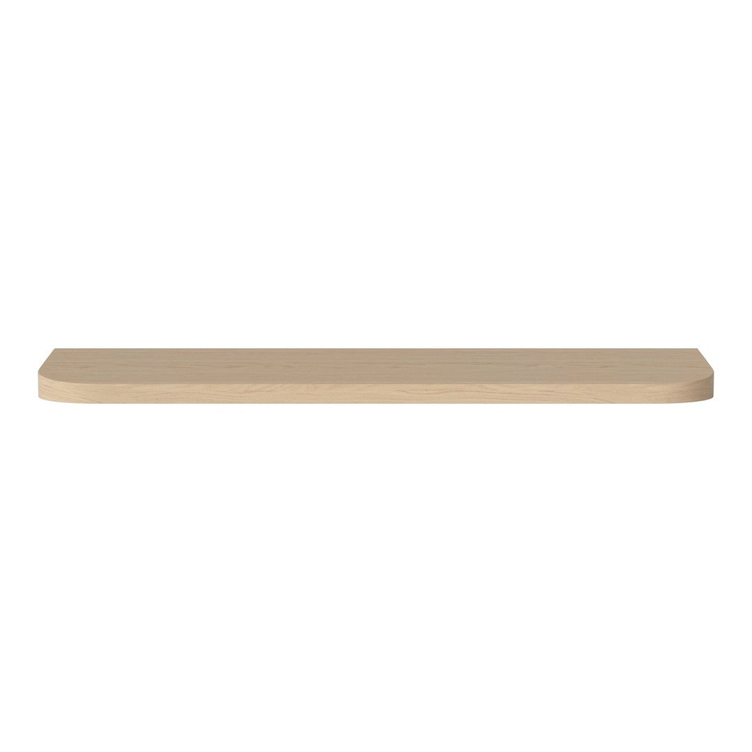 Beige shelf with a smooth, minimalistic design and rounded edges, perfect for modern decor.