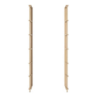 Light natural wood vertical storage racks with simple design and evenly spaced pegs.
