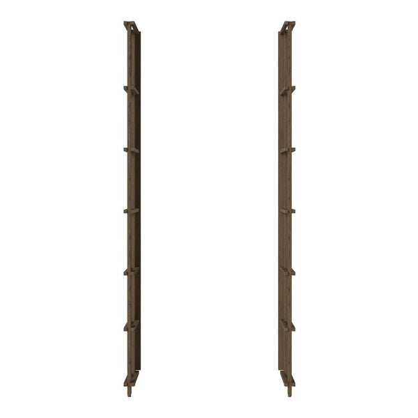 Brown vertical storage racks with six adjustable shelves and a sleek, minimalist design. Perfect for organization.