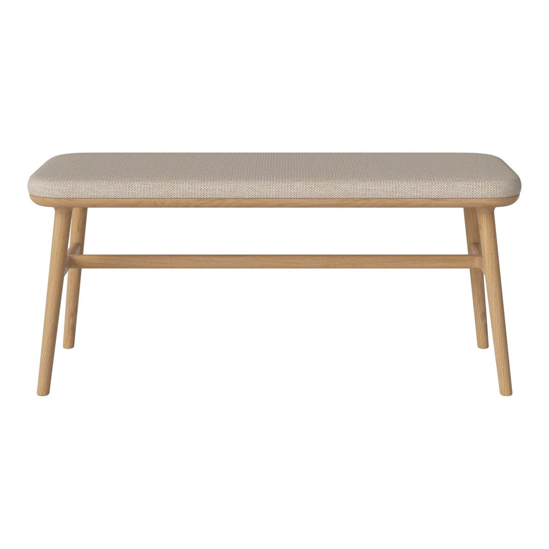 Light beige upholstered top with natural wood legs, featuring a simple, clean design and smooth finish.