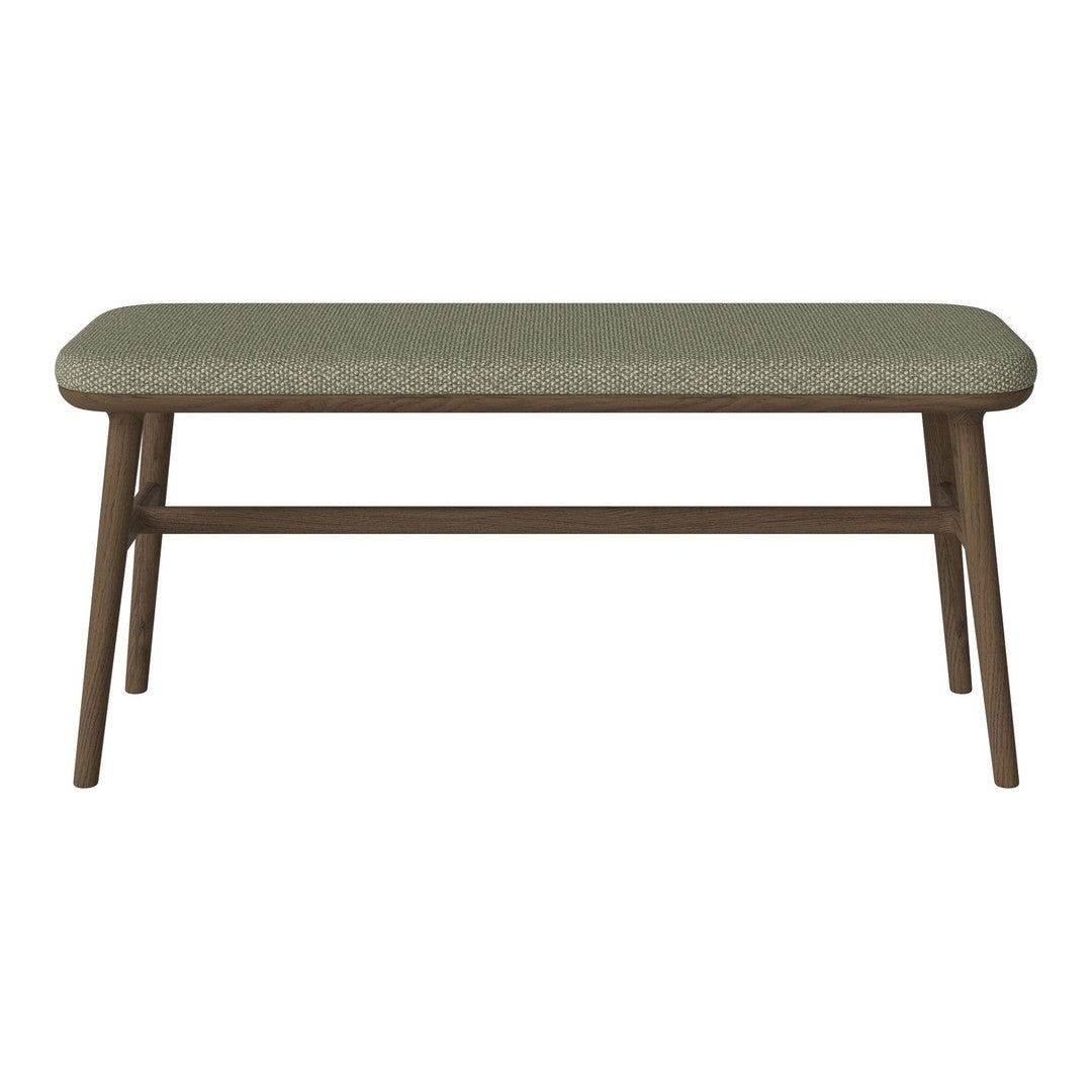 Brown wooden coffee table with a soft, textured green upholstered top. Simple design, perfect for modern decor.