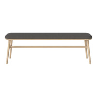 Modern coffee table with a dark gray top and natural wood legs, featuring a sleek, minimalist design.
