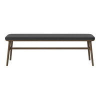 Black upholstered bench with a sleek, minimalist design and a warm wood base. Perfect for modern interiors.
