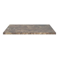 Brown marble tabletop with intricate veining and a polished surface, perfect for elegant decor.