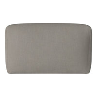 Light gray upholstered headboard with a smooth, textured fabric in a modern, minimalist design.