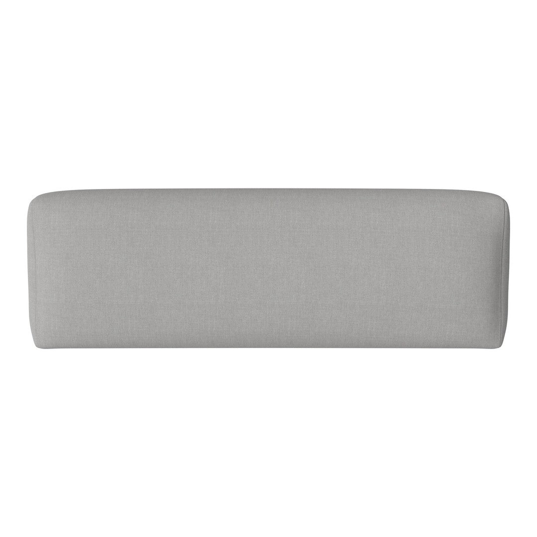 Soft grey upholstered bench with a smooth, clean pattern, perfect for modern interiors.