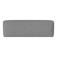 Grey upholstered headboard with a minimalistic design and smooth texture. Perfect for modern bedroom decor.