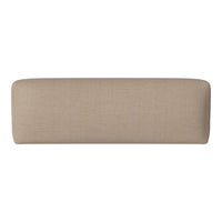 Neutral beige upholstered bench with a textured pattern, perfect for contemporary decor and versatile styling.