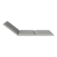 Gray chaise lounge with a sleek, minimalist design and smooth, solid fabric upholstery. Perfect for modern spaces.