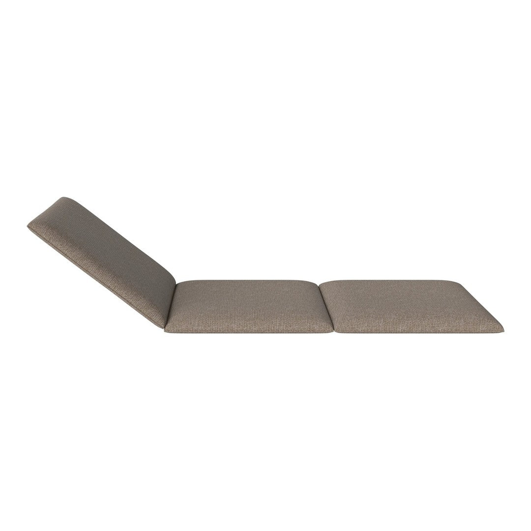 Gray plush chaise lounge with a smooth, minimalist design, perfect for modern outdoor spaces.
