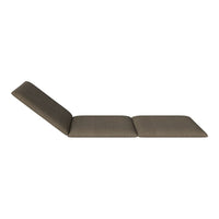 Brown padded lounge chair with a sleek, minimalist design and uniform texture. Perfect for outdoor relaxation.