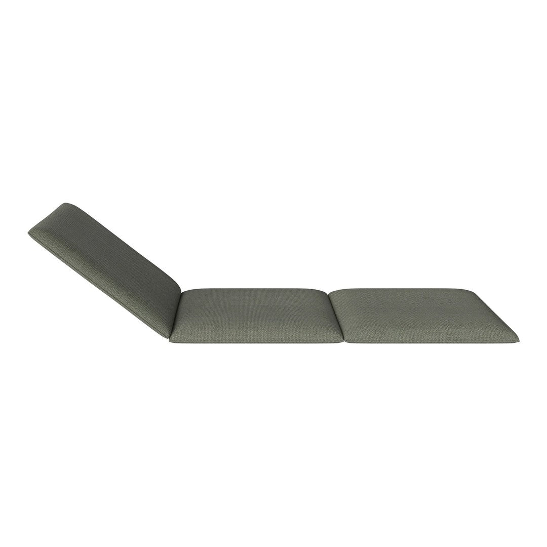 Olive green lounge chair with a simple, modern design and smooth, solid fabric. Versatile for indoor or outdoor use.