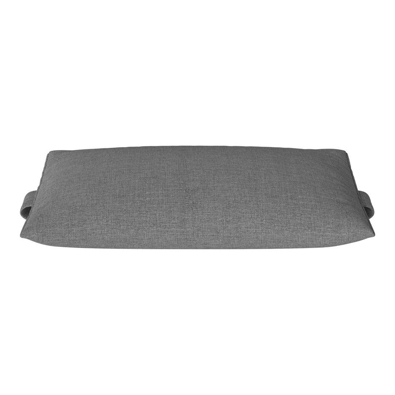 Gray rectangular cushion with subtle textured pattern and handles on each side. Ideal for modern decor.
