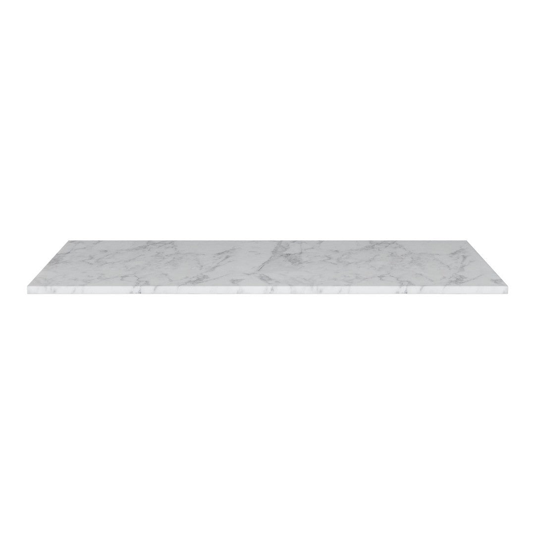 White marble tabletop with subtle gray veining, featuring a smooth and elegant surface perfect for modern decor.