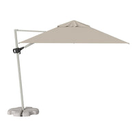 Beige patio umbrella with a sleek design and a solid color canopy, mounted on a sturdy base. Ideal for outdoor shade.