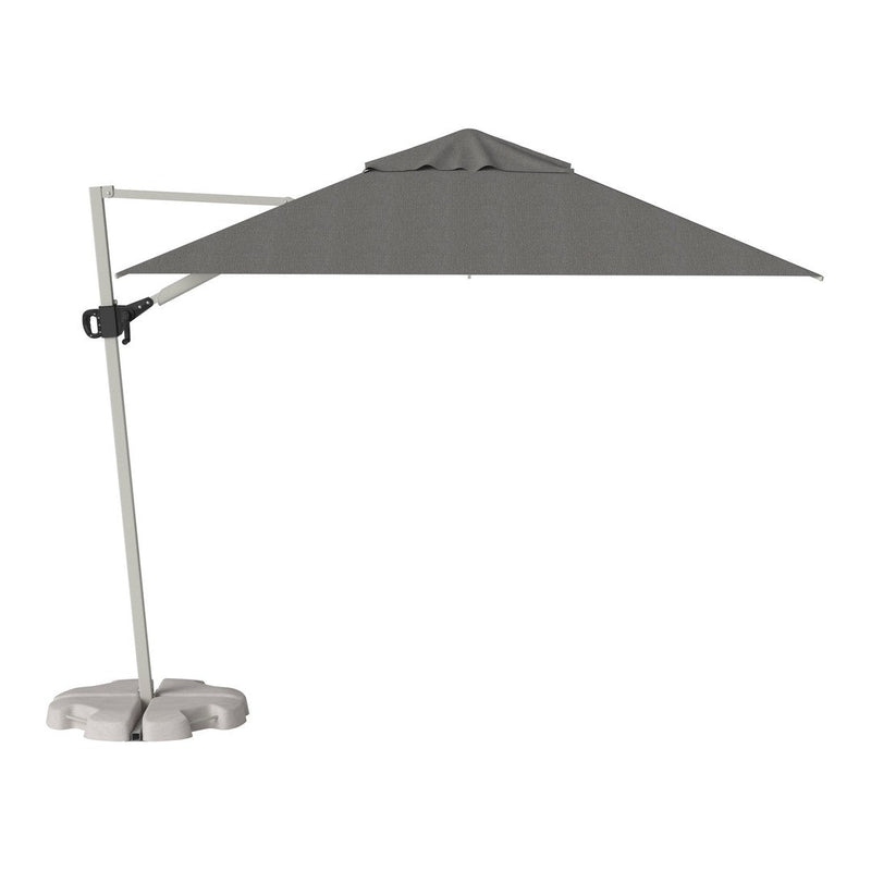 Gray cantilever umbrella with a sleek triangular canopy and minimalist design. Perfect for outdoor shading.