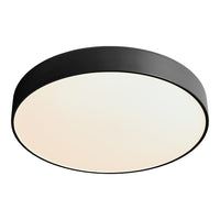 Modern black round ceiling light with a smooth white diffuser, offering a sleek and minimalist design.