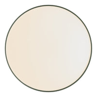 Round mirror featuring a soft beige surface with a sleek dark green rim. Elegant and minimalist design.