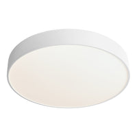 Round white ceiling light with a smooth, minimalist design and frosted glass surface for soft illumination.