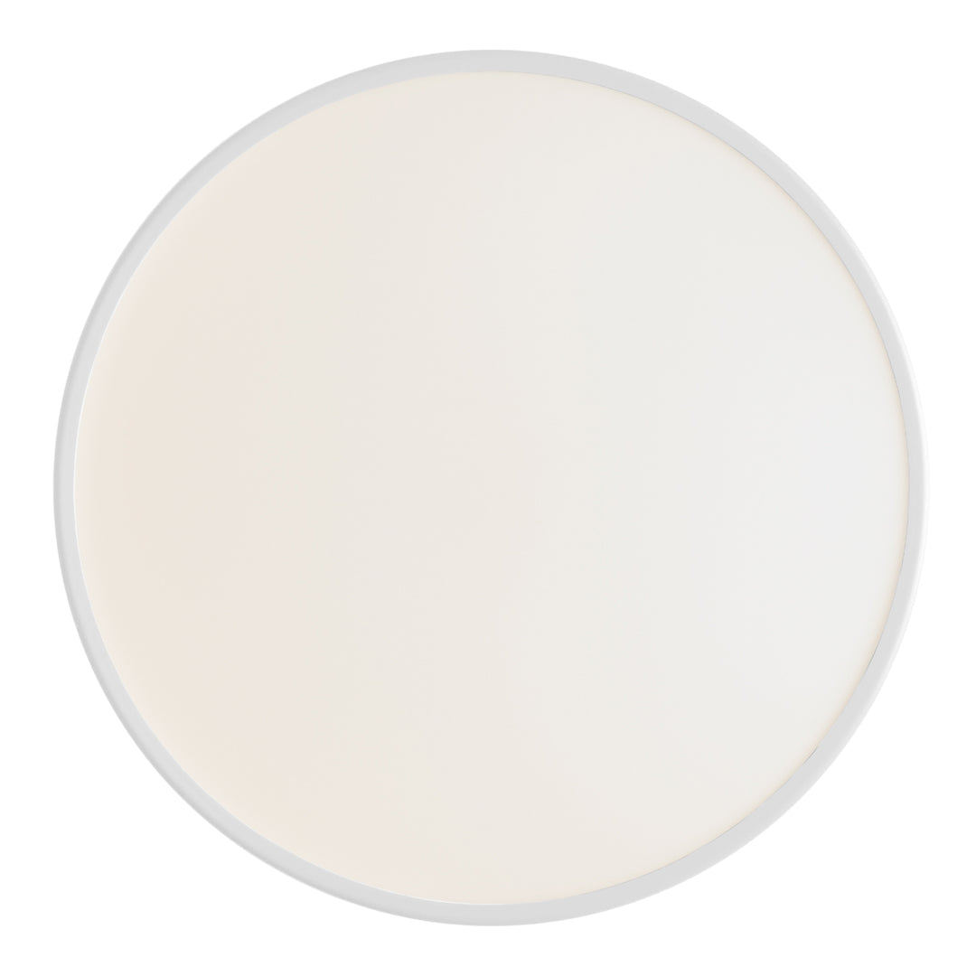 Round mirror with a glossy white surface and a sleek silver border, enhancing modern decor.