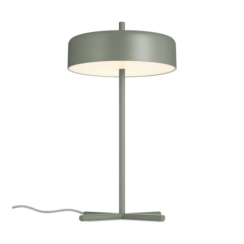 Sleek green table lamp with a round shade and minimalist design. Ideal for modern decor.