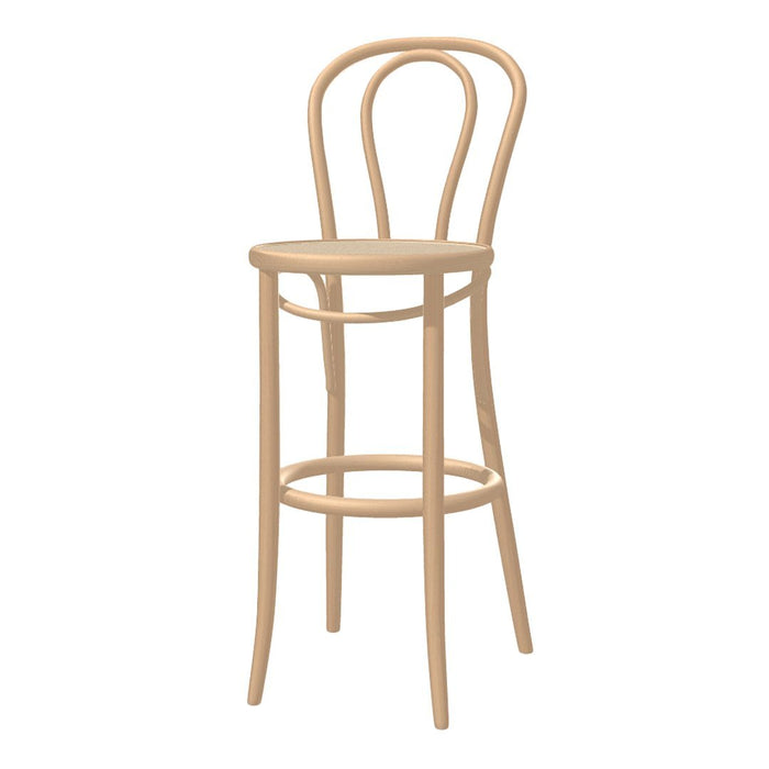 Natural wood bar stool with a sleek, minimalist design and smooth, light beige finish.