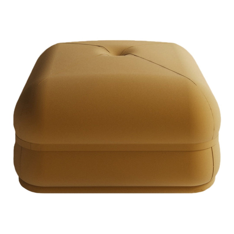 Soft mustard yellow square cushion with a subtle tufted design and smooth surface. Ideal for modern decor.