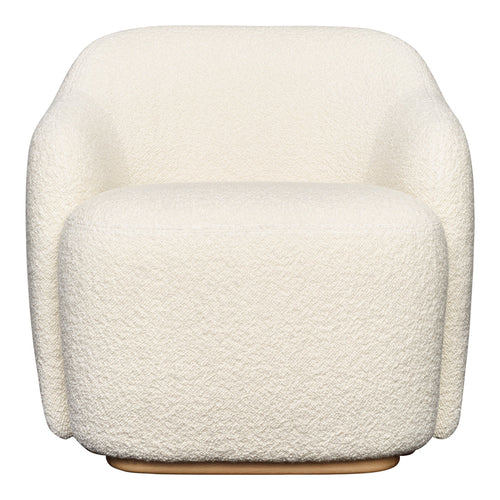Textured off-white accent chair with a soft, cozy appearance and rounded, modern design. Ideal for contemporary decor.