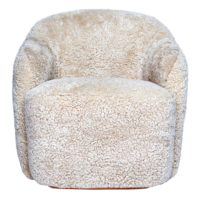 Soft cream-colored plush chair with a fuzzy, textured pattern ideal for cozy interiors.
