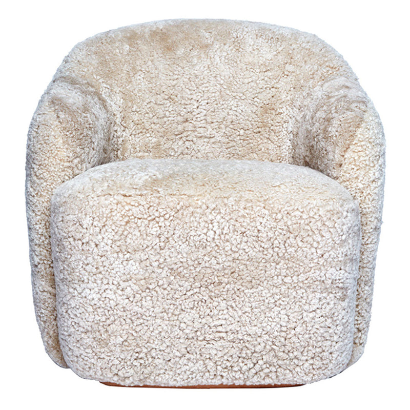 Cream-colored chair with a soft, fluffy texture and rounded design, ideal for cozy interiors.