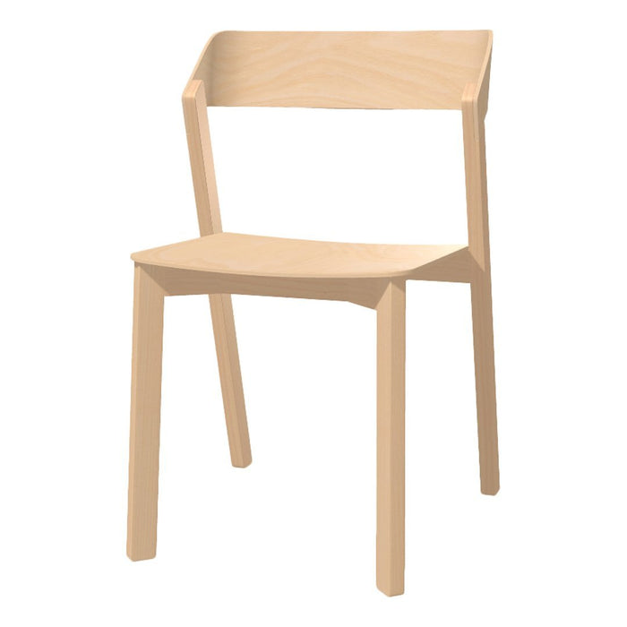 Light-colored wooden chair with a simple, minimalist design and smooth finish, featuring straight lines and no patterns.